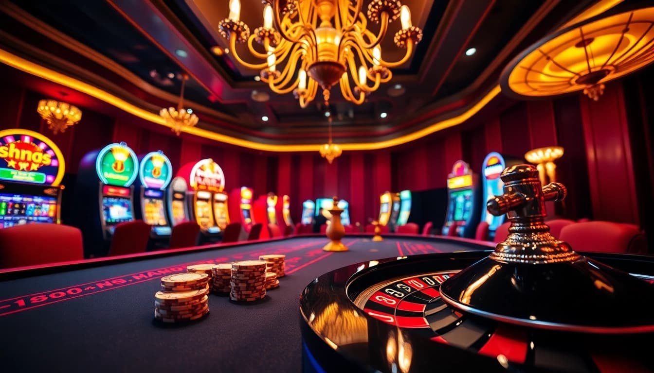 Experience the thrill of betting at nk88 with vibrant casino visuals featuring tables and chips.