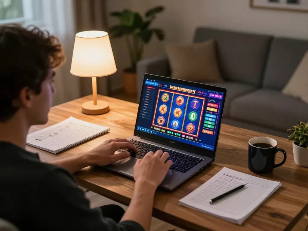 Engage in online casino fun with Link truy cập Xo88 displayed on a laptop in a cozy gaming setup.