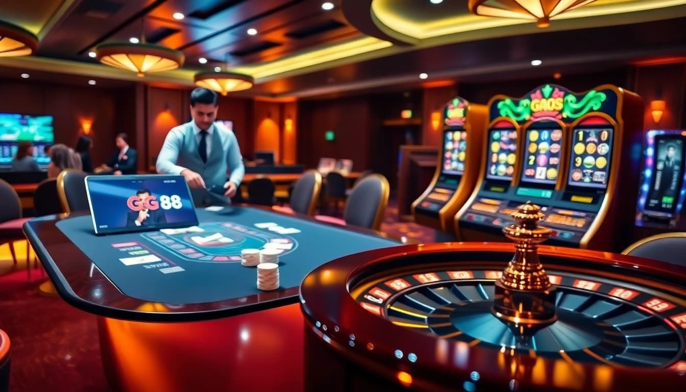 Experience the excitement of gg 88 with vibrant casino scenes featuring modern tables and thrilling action.