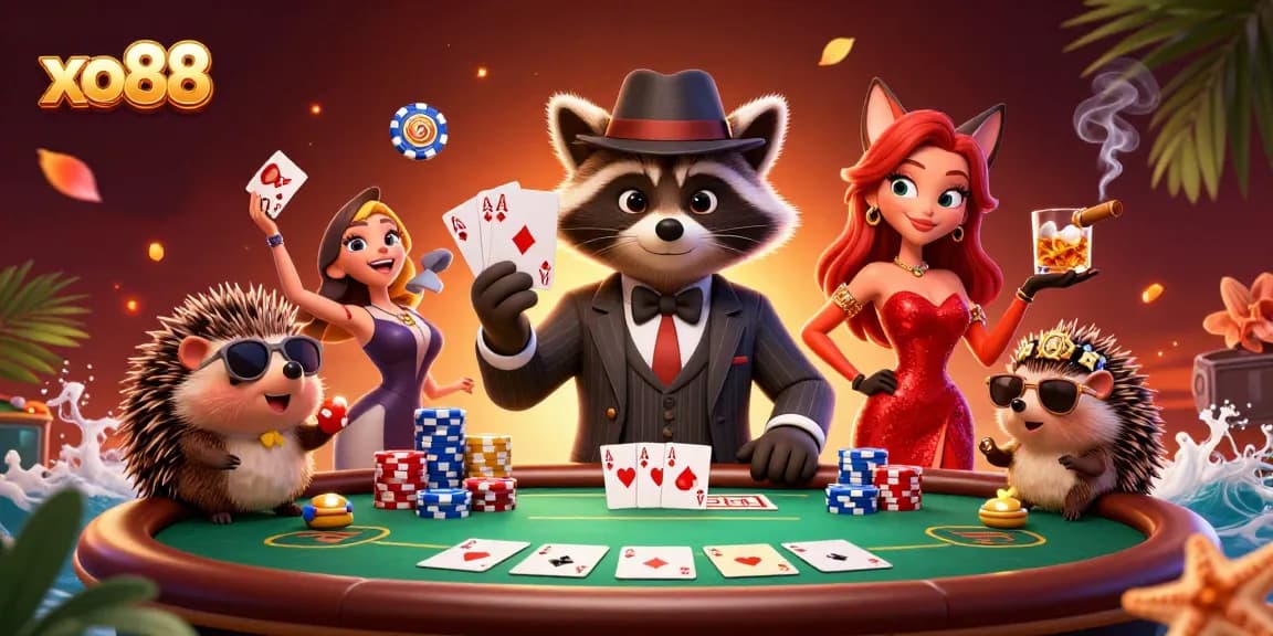 Join the excitement at xo88 with a vivid poker scene featuring charisma and allure.