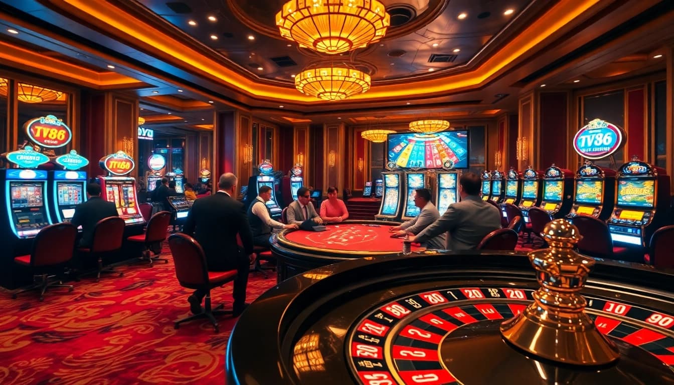Experience the excitement of the TV88 game at a luxurious casino table, where players engage in thrilling bets.