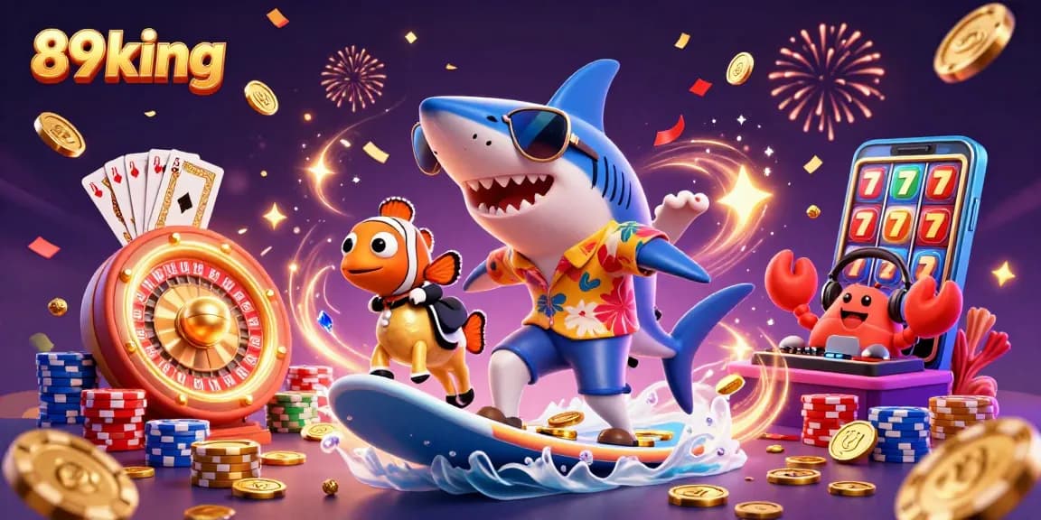 Experience thrilling moments in 89king's vibrant casino world with gold coins, 3D roulette, and fun characters.