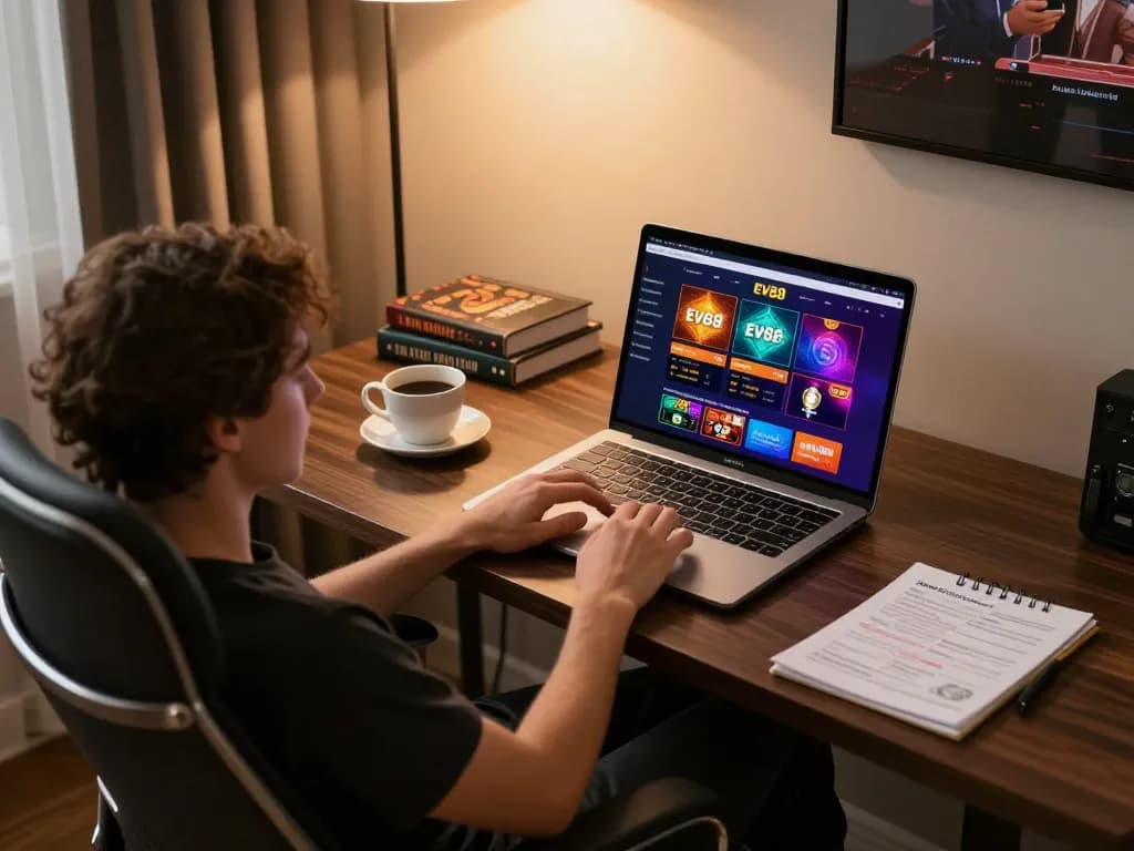 Engaging online gaming session on Ev88 platform, showcasing colorful interface and strategic notes.