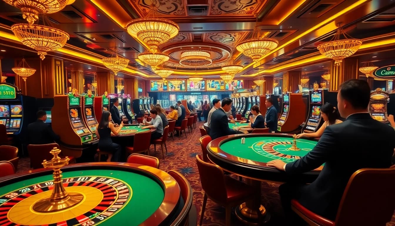 An exciting casino atmosphere showcasing vibrant games, players winning, and luxurious decor at https://ee88a.co.com/.