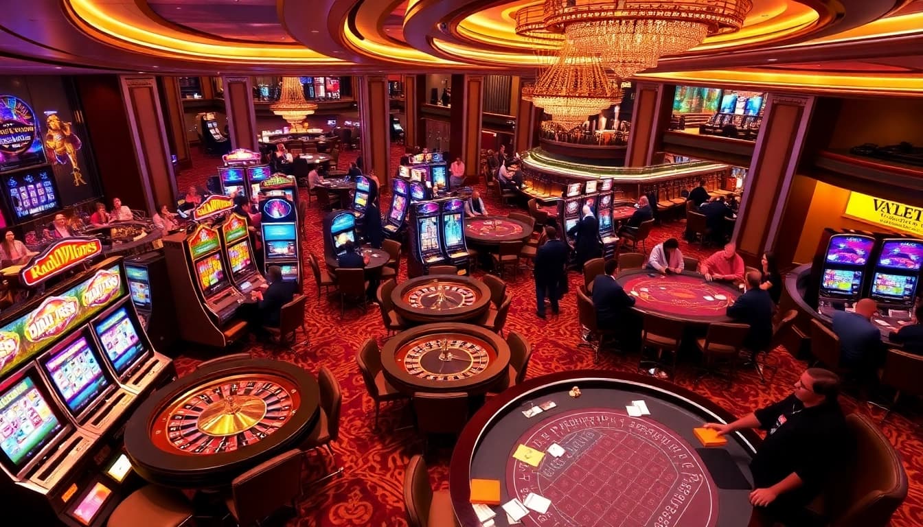 Experience the thrill of gaming at vu88 com, featuring vibrant casino tables filled with eager players.