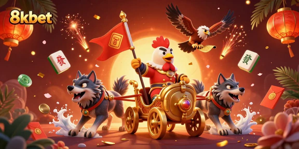 Engage with 8xbet at the online casino featuring vibrant characters and festive symbols for exciting gameplay.