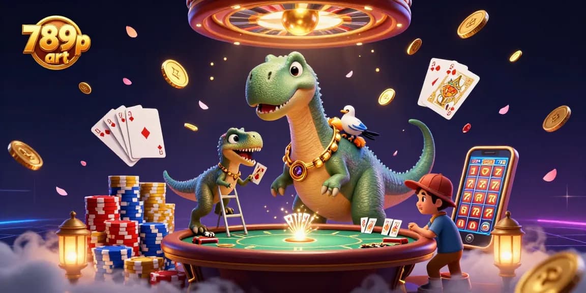Experience the excitement of 789p art with towering gaming elements and charming characters in a vibrant casino