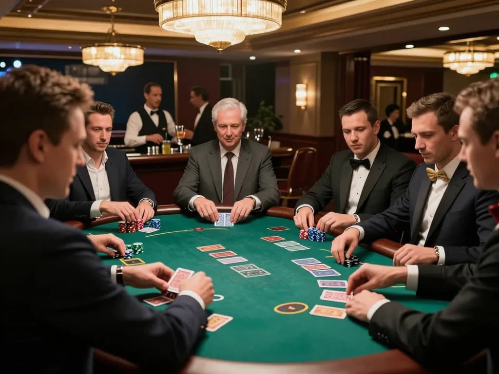 Players engaging intensely at luck8mb blackjack table in a vibrant casino
