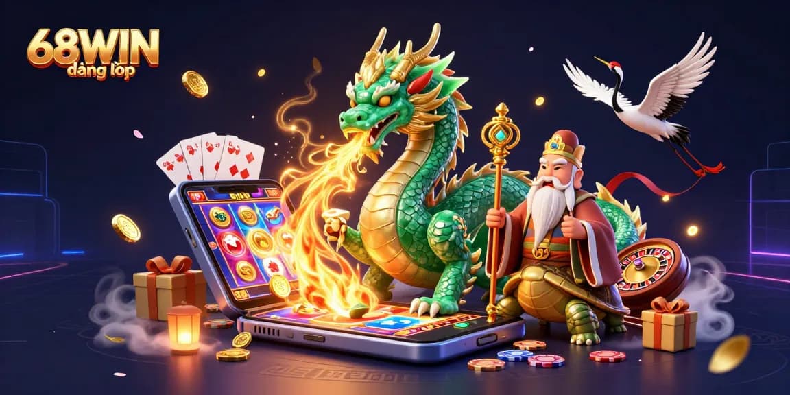 Experience thrilling gameplay with 68WIN đăng nhập featuring a vibrant dragon and casino elements.