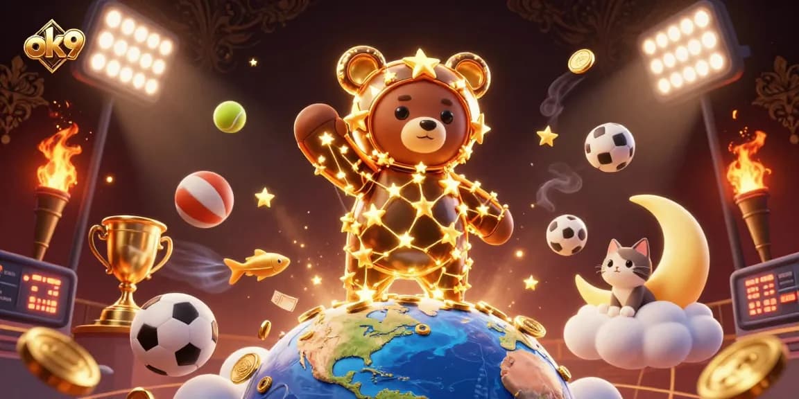Join the excitement at ok9 with dynamic sports betting features illustrated in a vibrant scene.