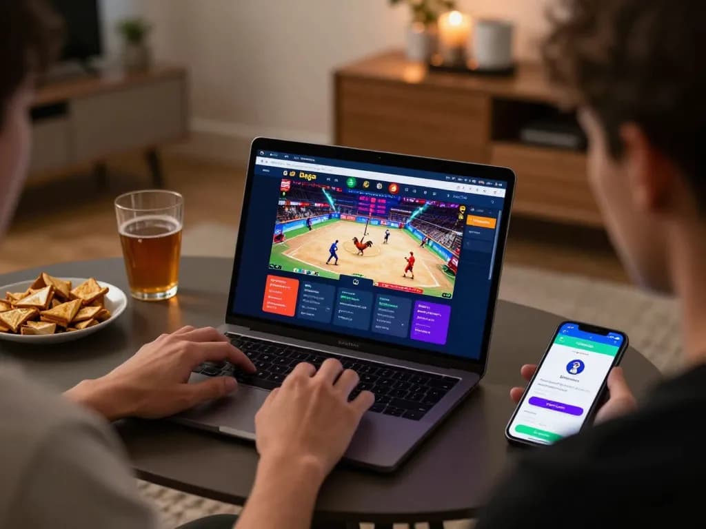 Daga user engaging with live betting interface on laptop during a comfortable home gaming session