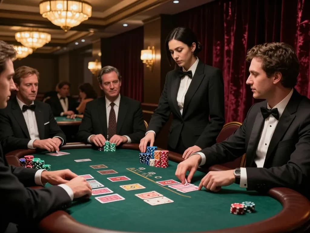 88CLUB players strategizing at an upscale blackjack table, showcasing high-stakes cards and chips.