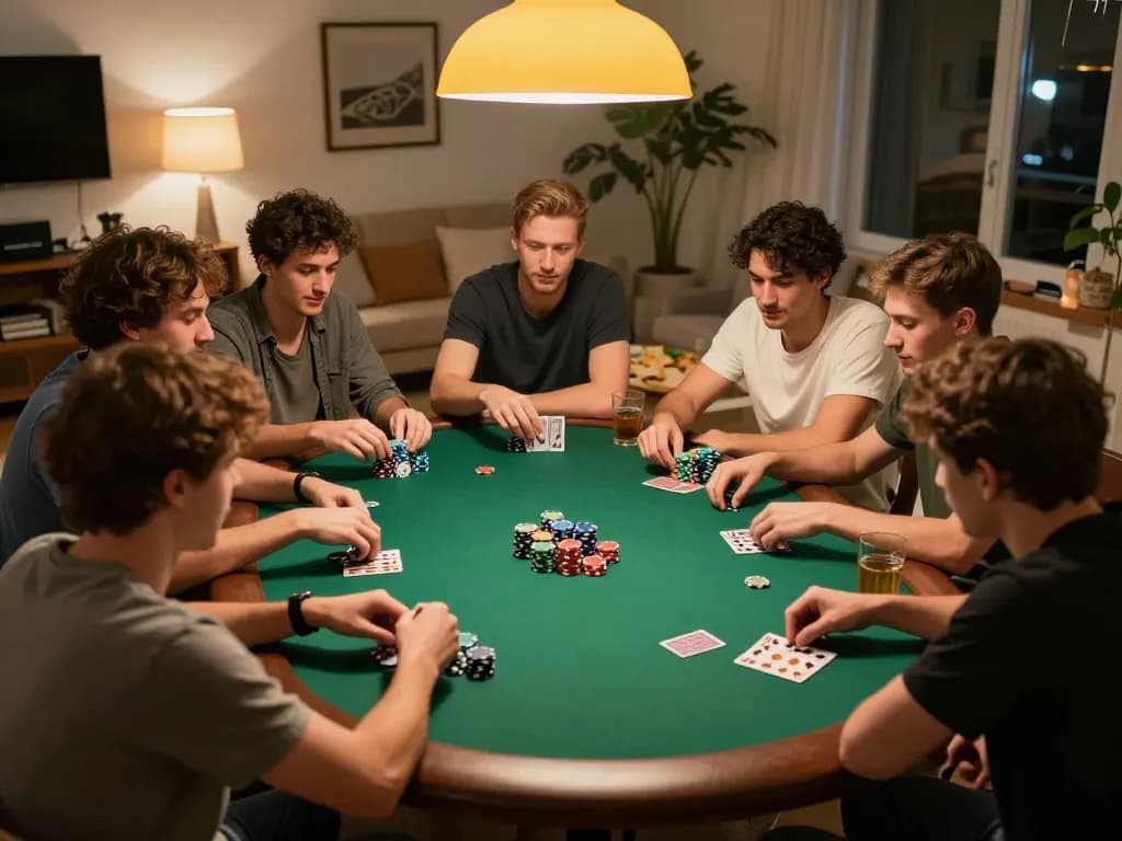 Friends playing poker at home with excitement, showcasing the essence of 92slot gaming experience