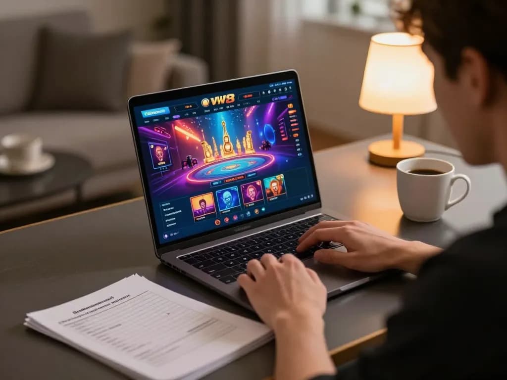 Player analyzing strategies on dw8 casino while enjoying a cozy home gaming session
