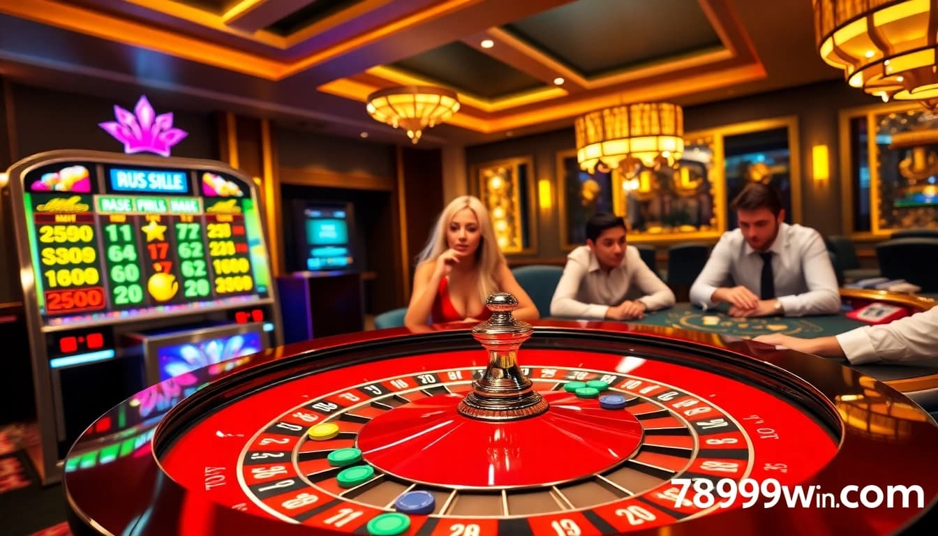 Players enjoying intense gaming action at 789win com online casino, featuring roulette and poker tables.