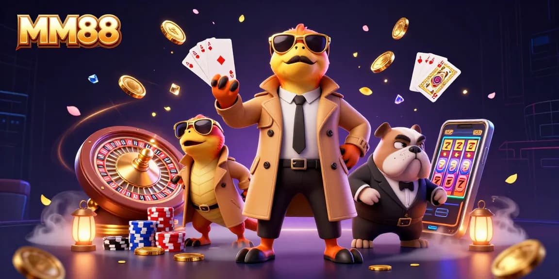Participate in MM88's thrilling games with a vibrant casino scene illustrating excitement and gameplay.
