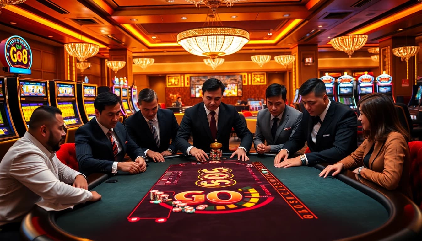 Enjoying a thrilling game at the GO 8 casino table with vibrant colors and excitement.