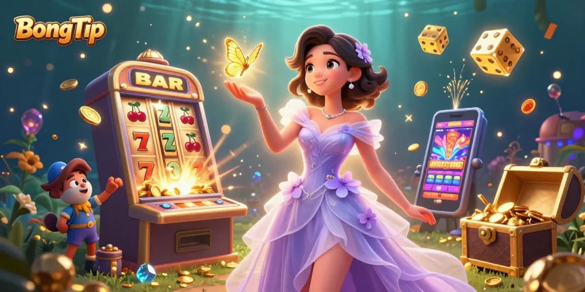 BongTip engages players with immersive 3D digital casino illustration featuring dynamic slot machine action.