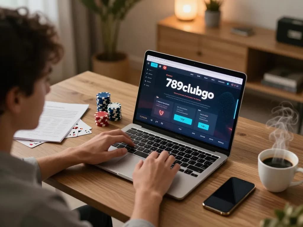 Engaged player enjoying the 789clubgo online gaming experience, showcasing poker strategy and casual atmosphere at home.