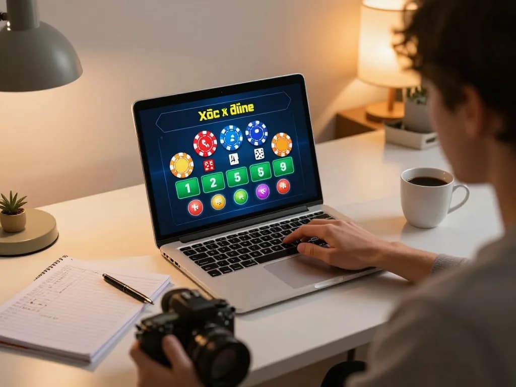 xóc đĩa online gaming setup with a player focused on strategy and bets