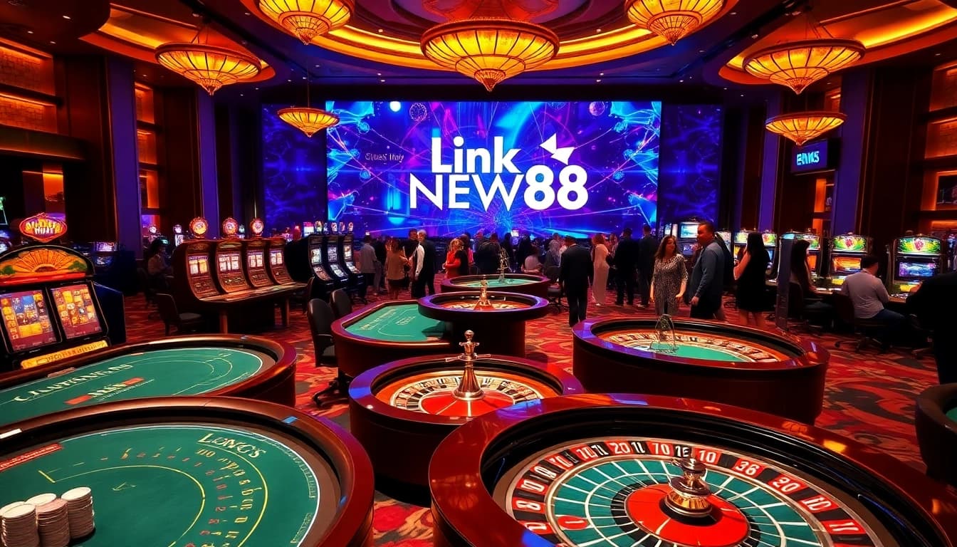 Experience thrilling gaming excitement at Link NEW88 with vibrant casino scenes and exhilarating betting action.