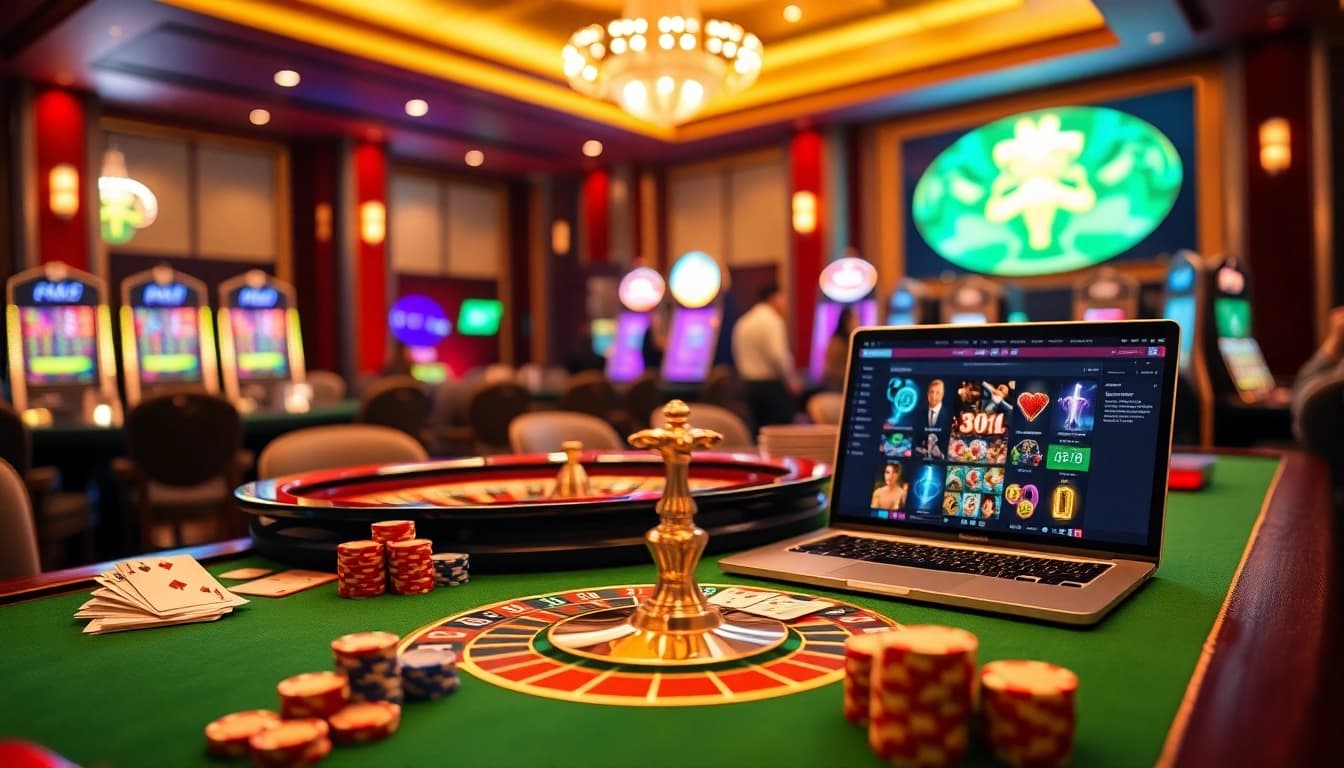 Players engaging in high-stakes fun at nhà cái 88AA's luxurious casino.
