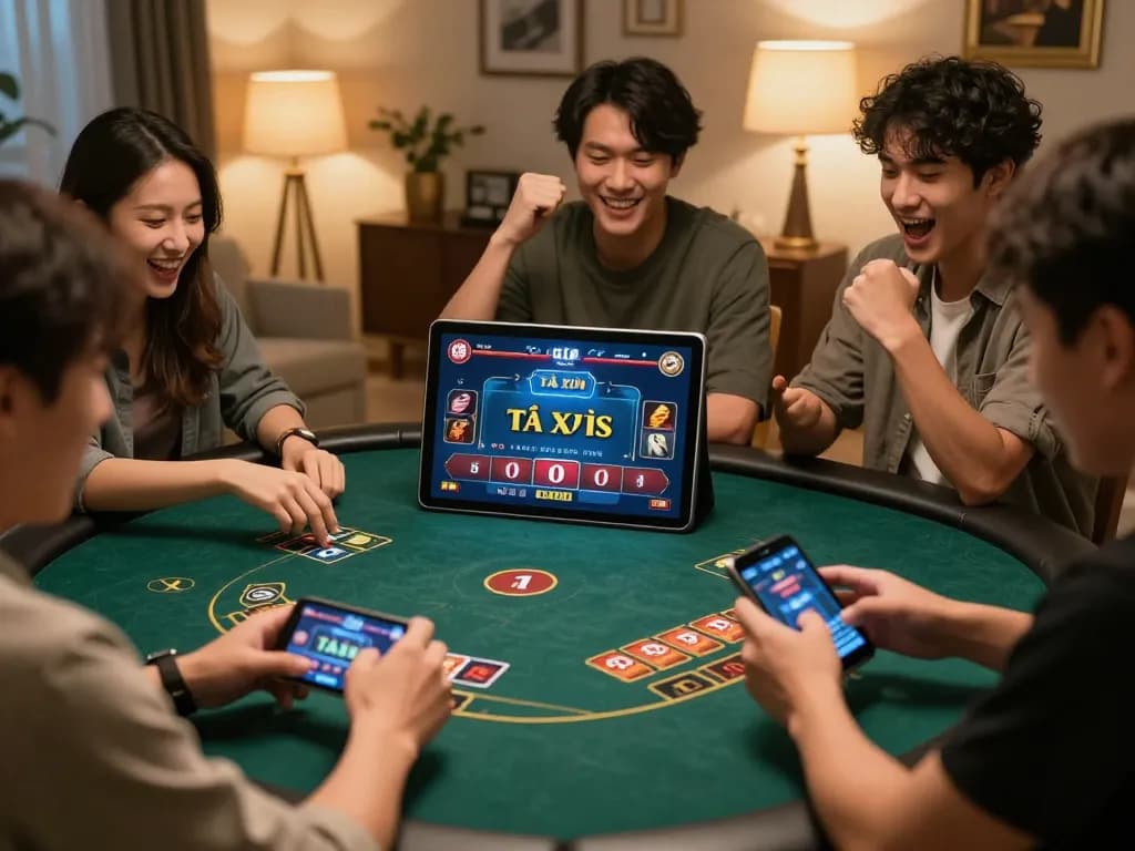 Engaging players enjoying Tài Xỉu online at home with a cozy atmosphere