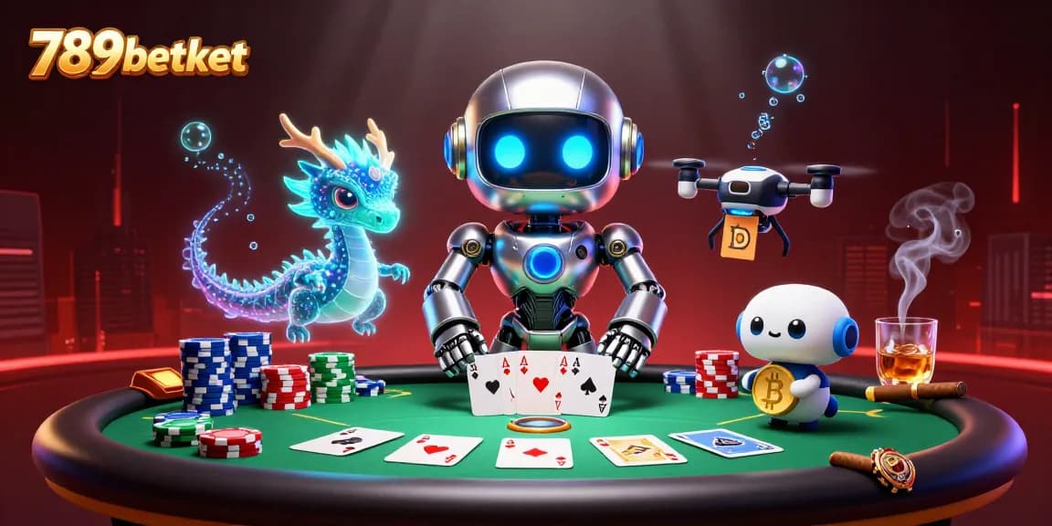 Experience the vibrant world of 789betket with a neon-lit casino scene filled with action and excitement.