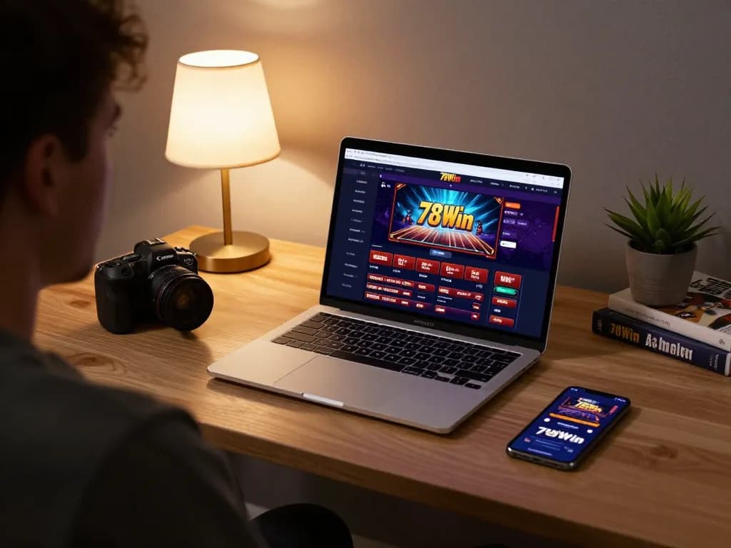 Engaging scene of online gaming at 78wintl on a modern laptop with cozy home atmosphere.