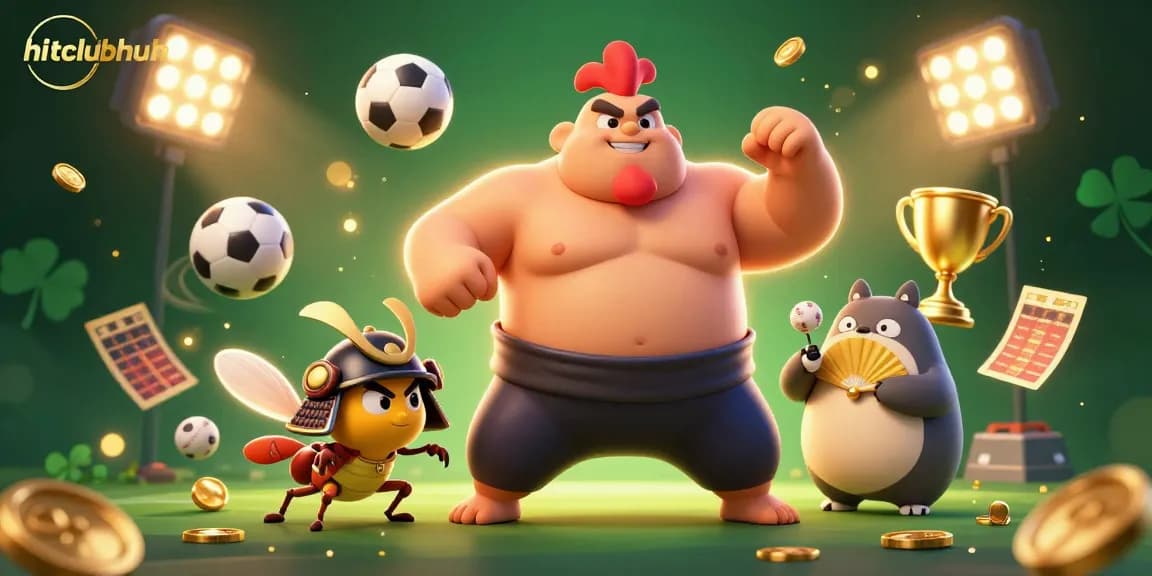 Engage with hitclubhub's thrilling casino world through dynamic sumo and cricket action amidst vibrant game elements.