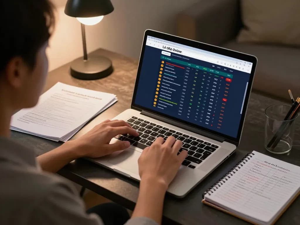 Lô Đề Online betting scene with a person engaged in strategic gameplay at home, highlighting focus and commitment.
