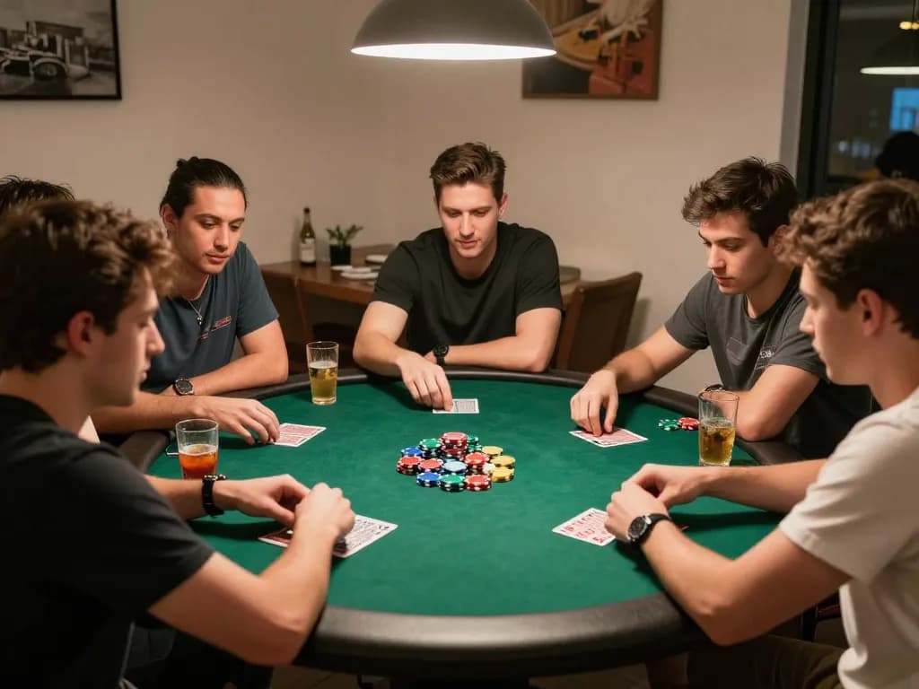 KONG88 poker game night with friends, colorful chips and drinks enhancing the atmosphere.