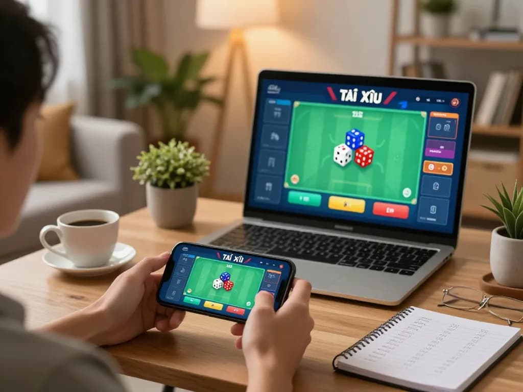 Tài Xỉu mobile gameplay in action on smartphone at a cozy home setup enhancing strategic engagement.
