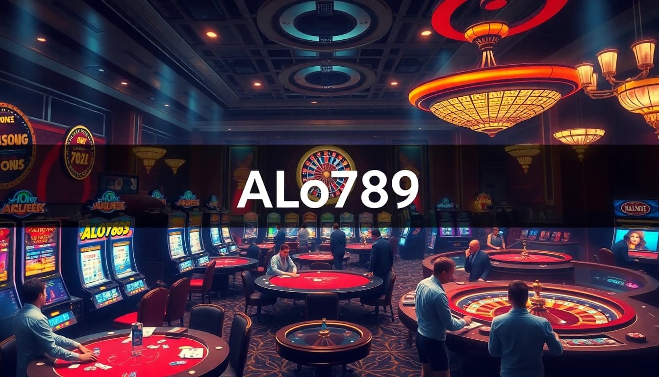 Experience the thrill of gaming at ALo789 with vibrant casino tables and excited players.