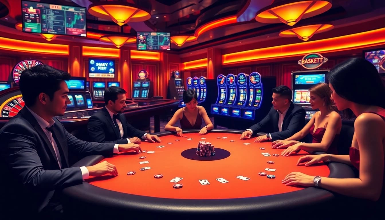 Engage in an upscale poker game at 89bet.sh with vibrant chips and luxurious atmosphere.
