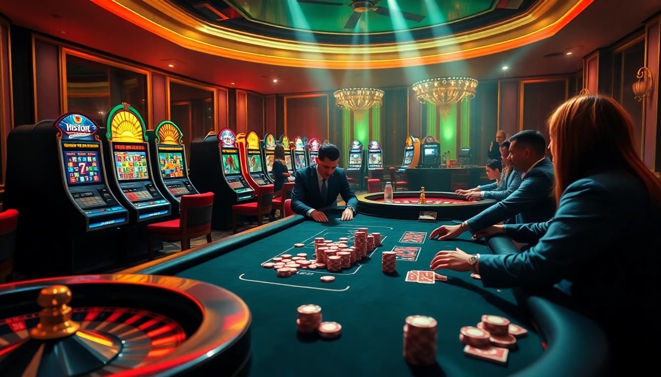 Engaging scene of iboslot alternatif showcasing vibrant casino games and professional atmosphere.