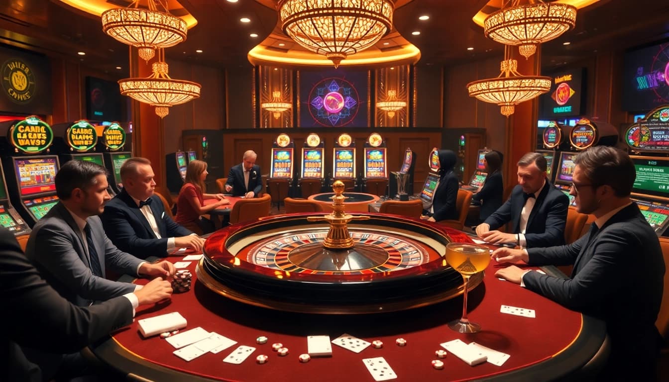 Experience thrilling casino action at Newphim with a vibrant roulette table and excited players.
