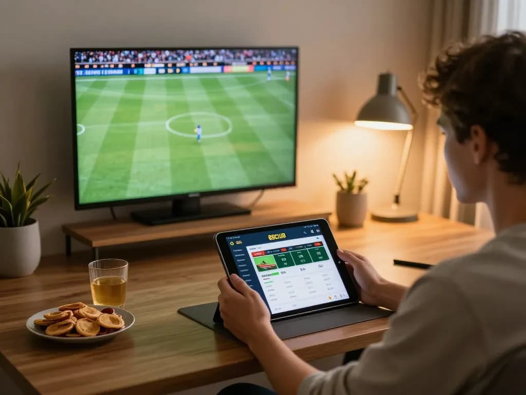 Engaging sports betting experience on 88CLUB app in cozy home office setting.