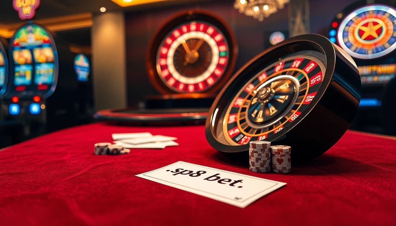 Sp8 bet displayed on a betting slip amid a vibrant casino scene full of excitement.
