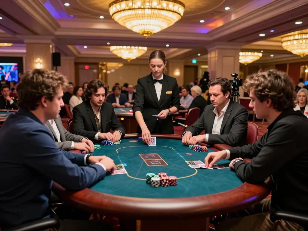 High-stakes poker showdown with intense players at 789WIN in a Las Vegas casino, showcasing dynamic gameplay.
