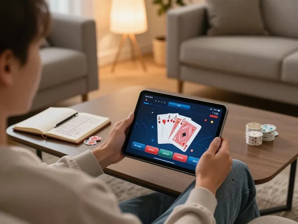 Engaging in online poker at https://789winn.click/ in a cozy home environment, highlighting strategy.