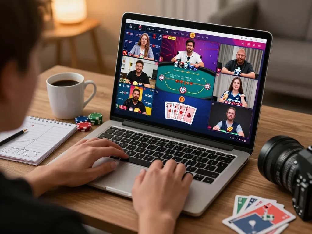 alc88 players engaging in exciting online poker games on laptop, showcasing strategy and entertainment
