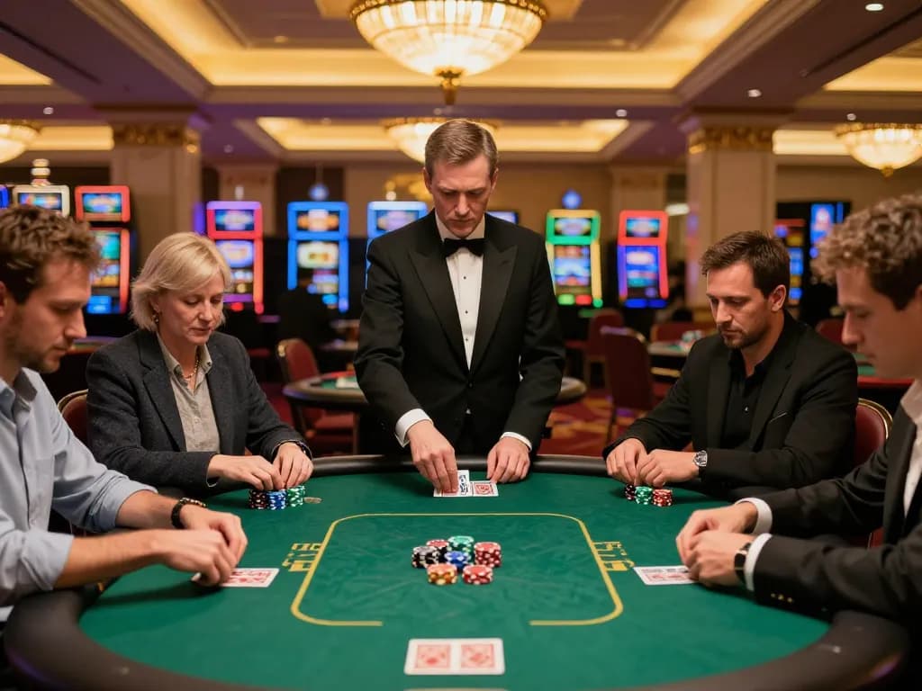 MM88 players engaging in a tense poker game, showcasing premium casino experiences and high-stakes action