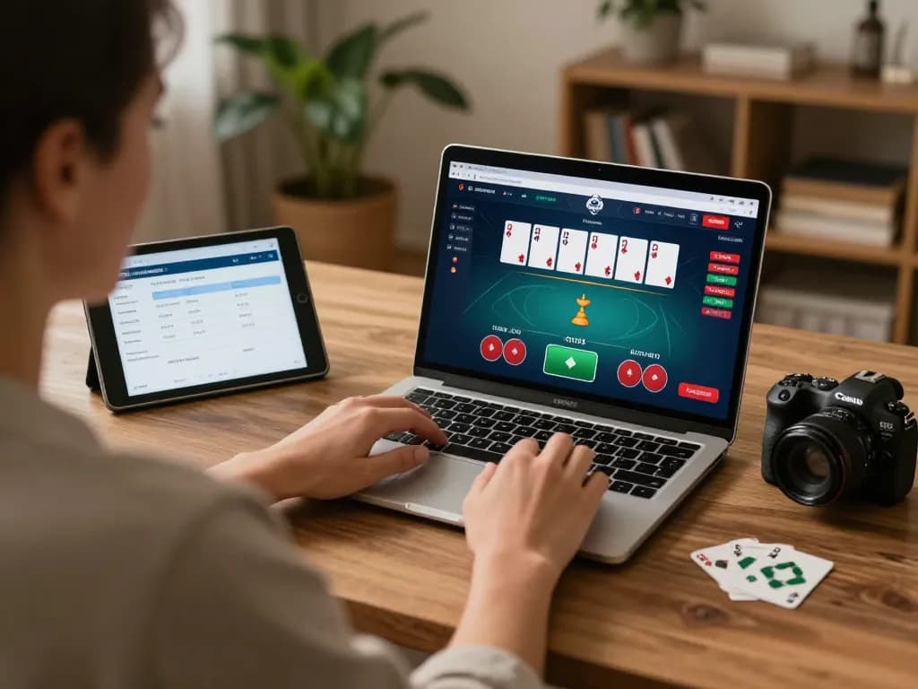 Catching intense moments of cm88-bet online poker gameplay at home, showcasing player engagement and strategies.