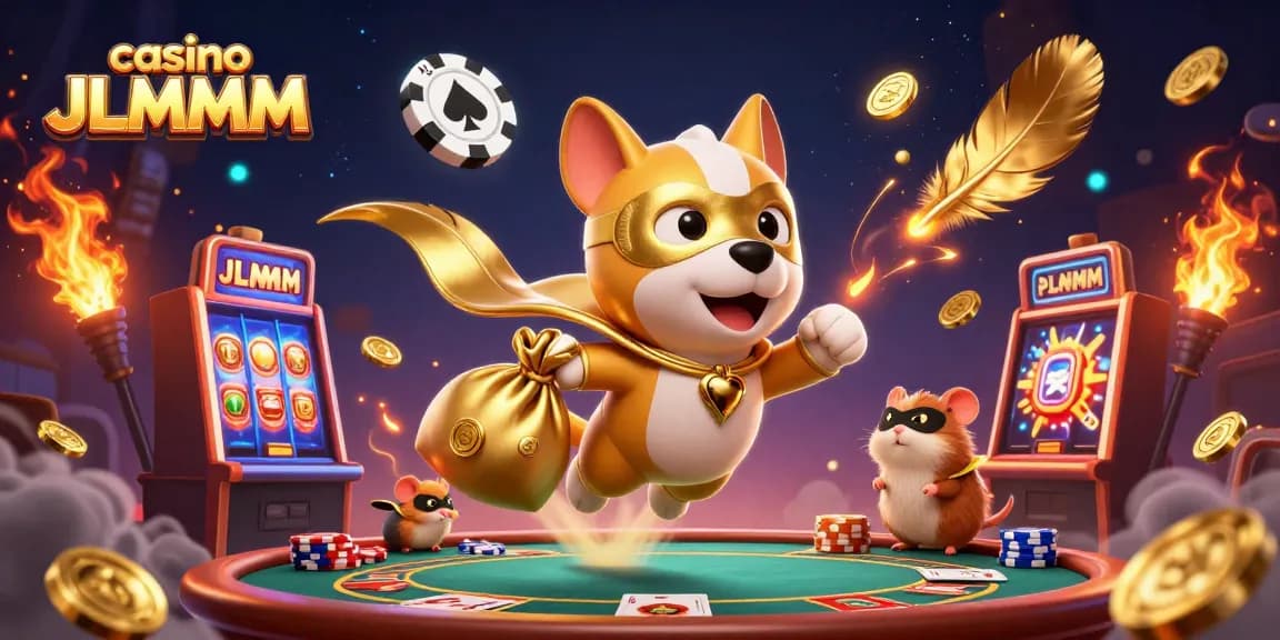 Experience the thrilling atmosphere of casino JLMMM in this vibrant 3D illustration with exciting gaming elements.