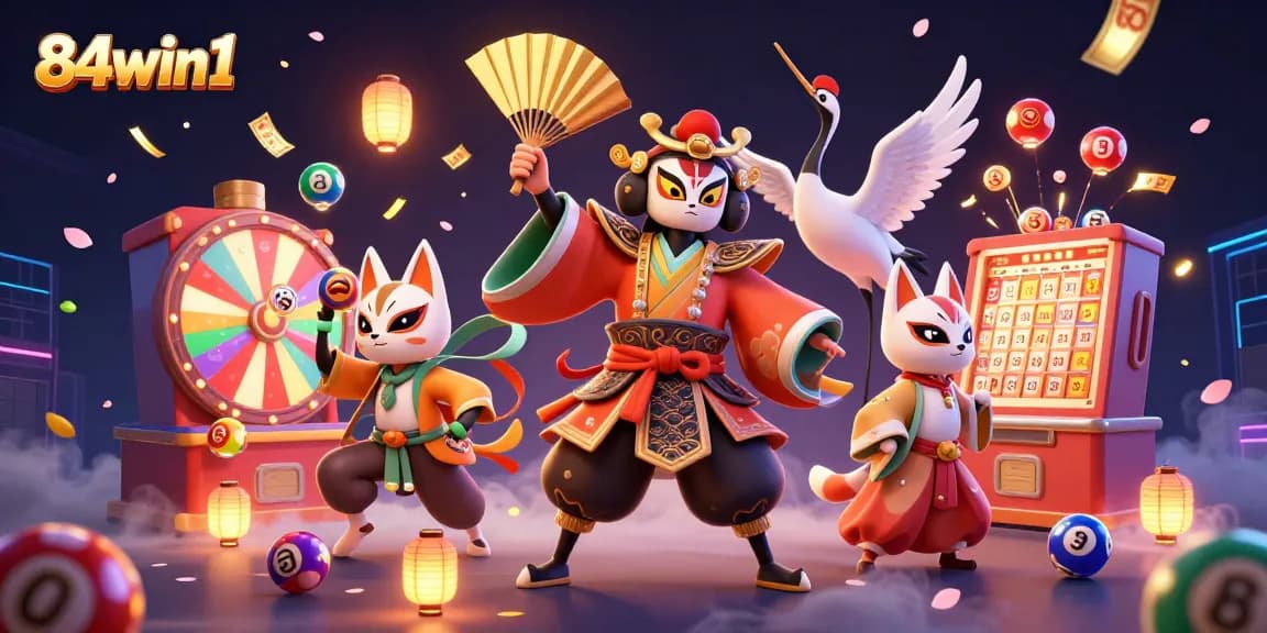 Experience the excitement of 84win1 with vibrant casino elements and dynamic characters.