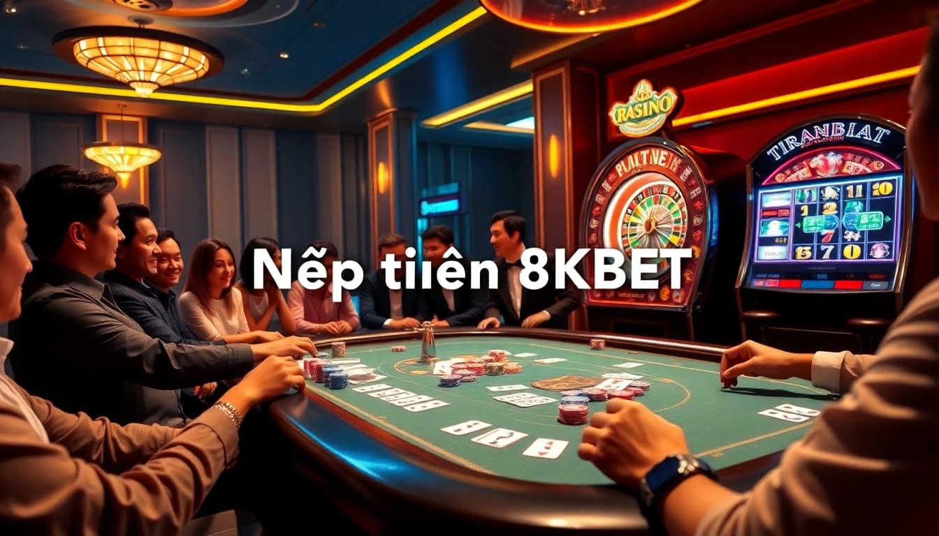 Nạp tiền 8KBET opens thrilling gambling opportunities at an elegant casino table with excited players.