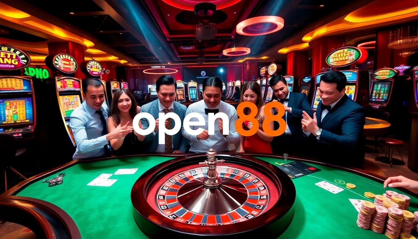 Players enjoying an exciting roulette game at open88 casino, showcasing vibrant chips and lively atmosphere.