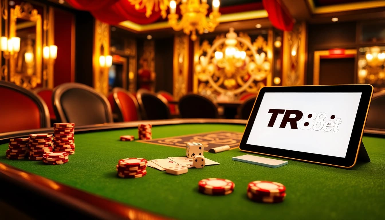 Experience the excitement of TR88 bet at a luxurious casino table with cards and chips.