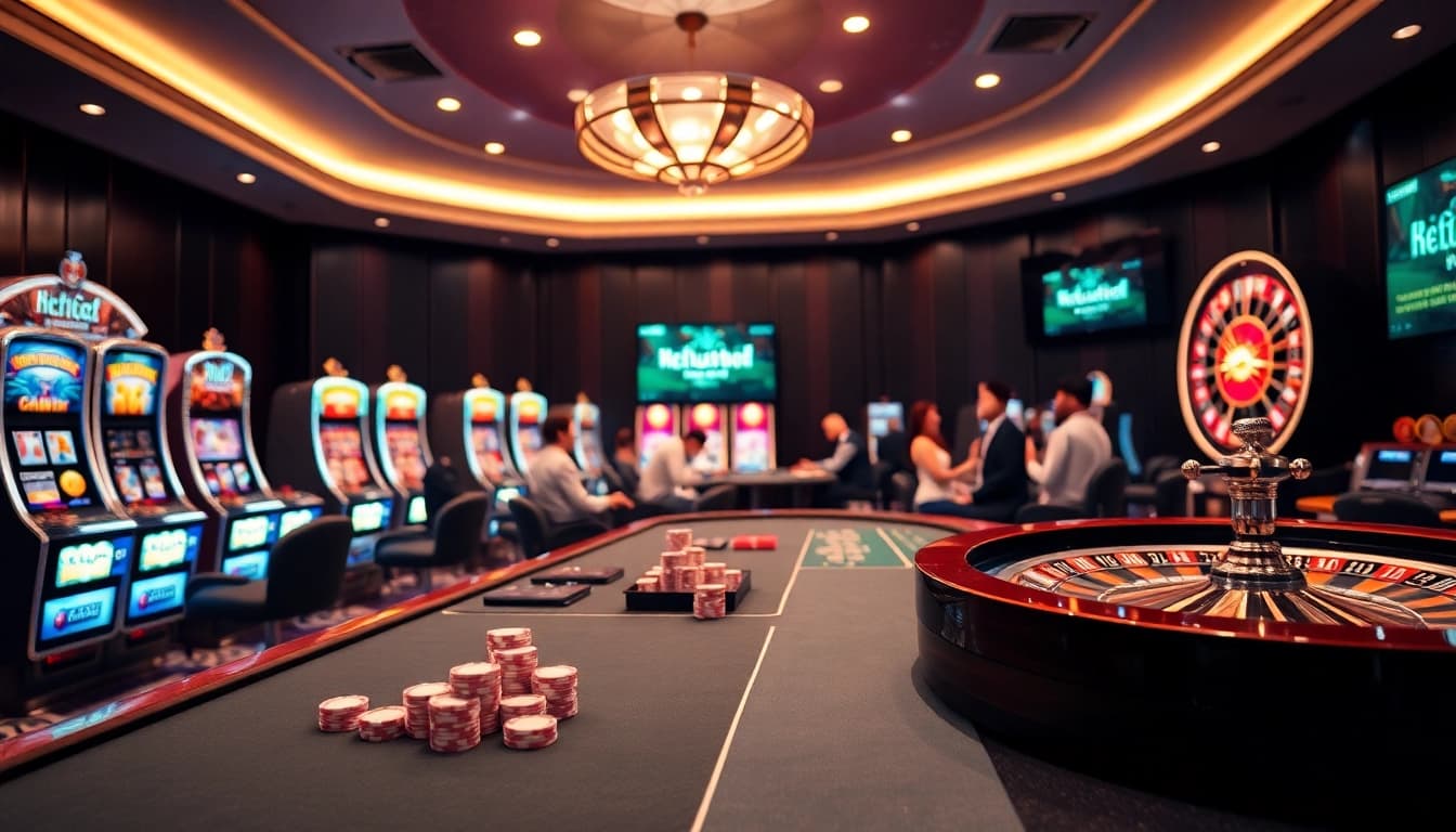 Engage in high-stakes excitement at KJC Football casino tables filled with vibrant poker chips.